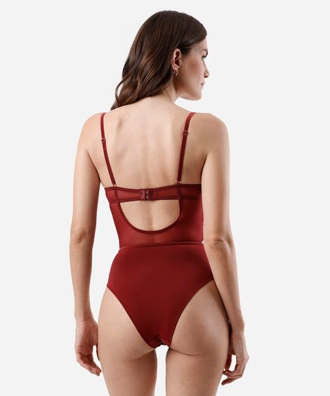 body feminino com renda e recortes floral vinho