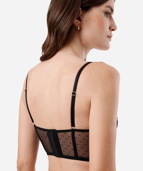 sutiã cropped feminino com renda e recortes floral preto