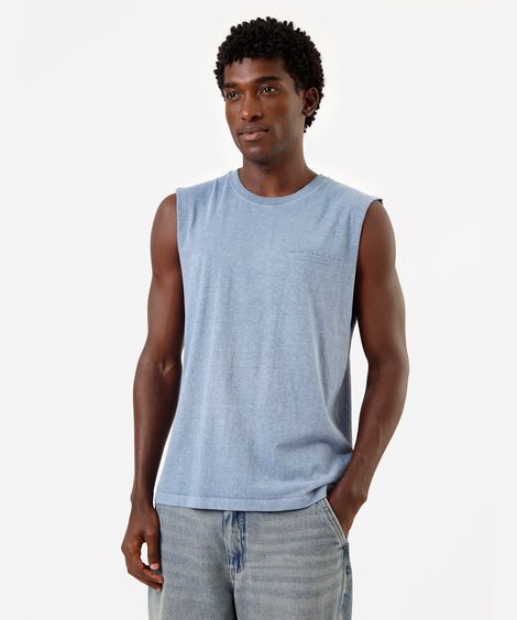 regata machão de algodão estampada azul
