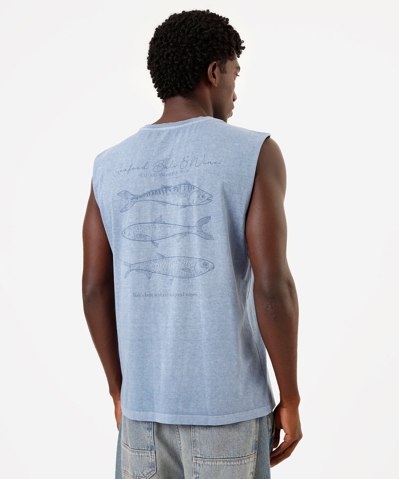 regata machão de algodão estampada azul