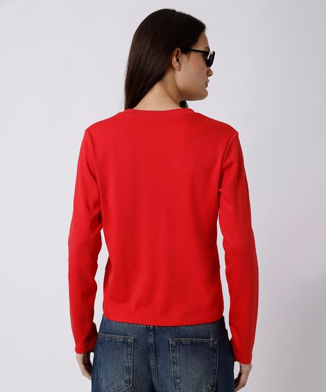 camiseta slim feminina de algodão peruano manga longa mindset vermelha