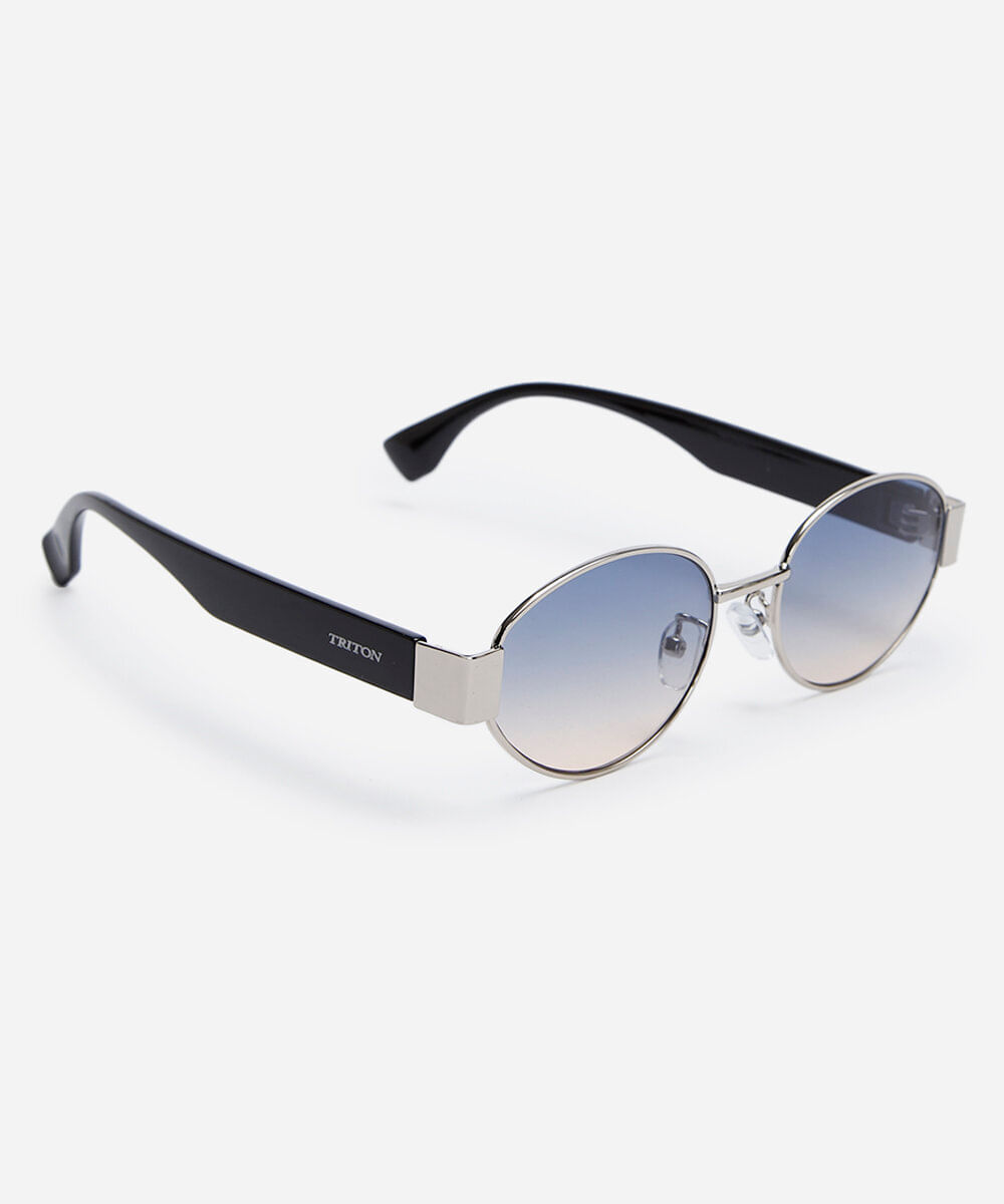 óculos de sol oval triton feminino prateado