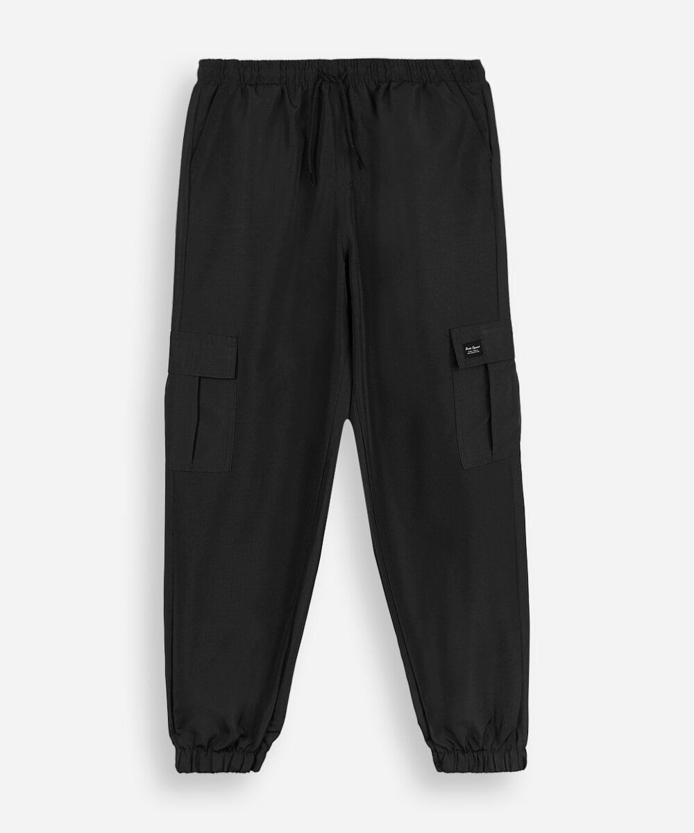 calça jogger cargo juvenil cós elástico preta