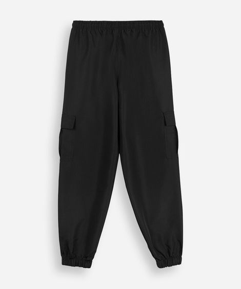 calça jogger cargo juvenil cós elástico preta