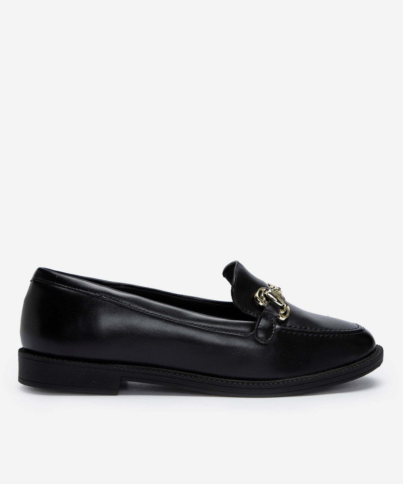 mocassim bico redondo com fivela preto