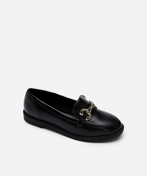 mocassim bico redondo com fivela preto