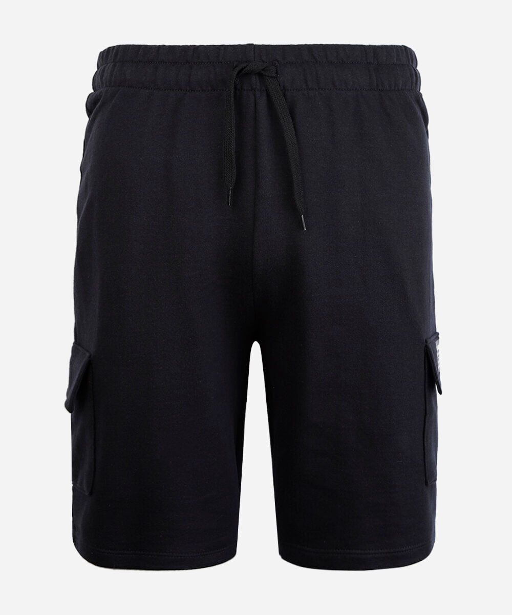 bermuda de moletom juvenil bolsos cargo preta