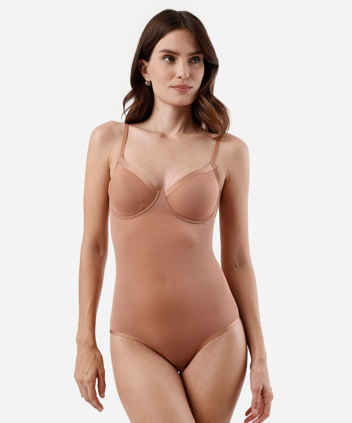 body meia taça feminino de poliamida bege