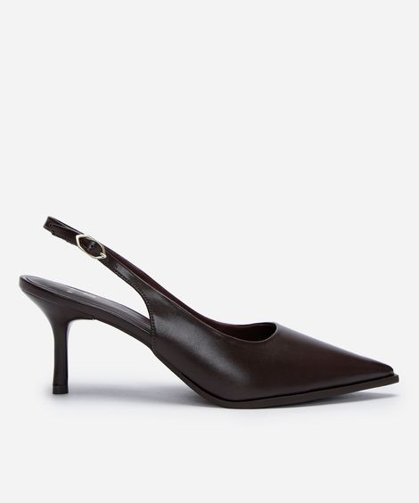 scarpin slingback salto fino com fivela marrom