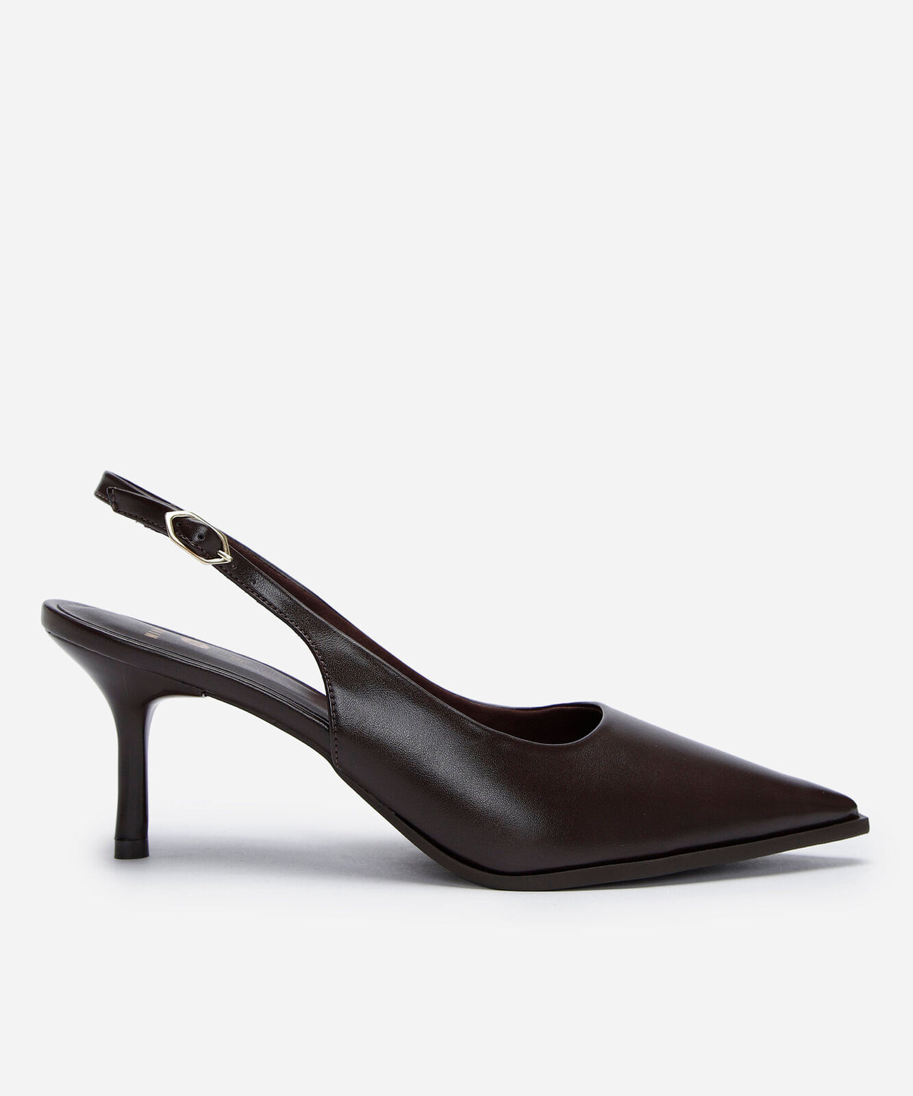 scarpin slingback salto fino com fivela marrom