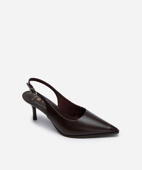 scarpin slingback salto fino com fivela marrom