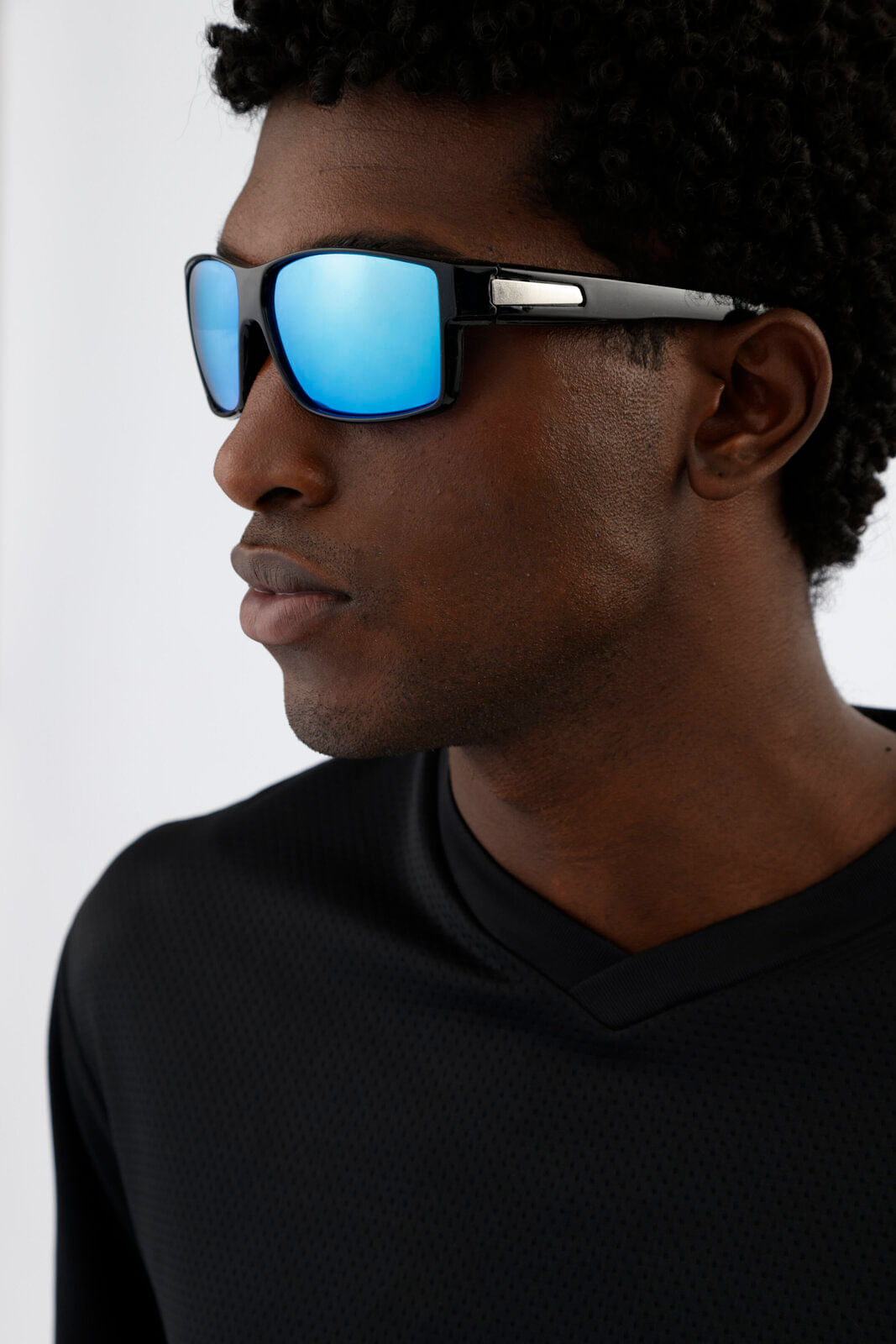 óculos de sol esportivo quadrado masculino preto