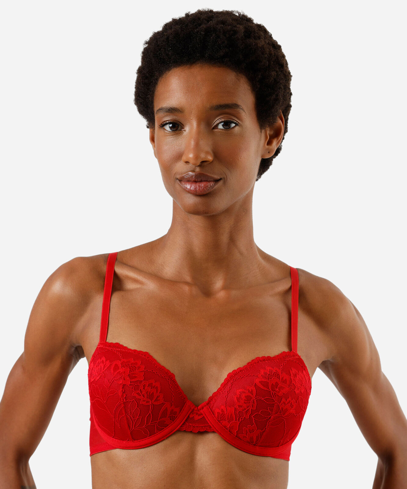 sutiã push up feminino de renda floral vermelho