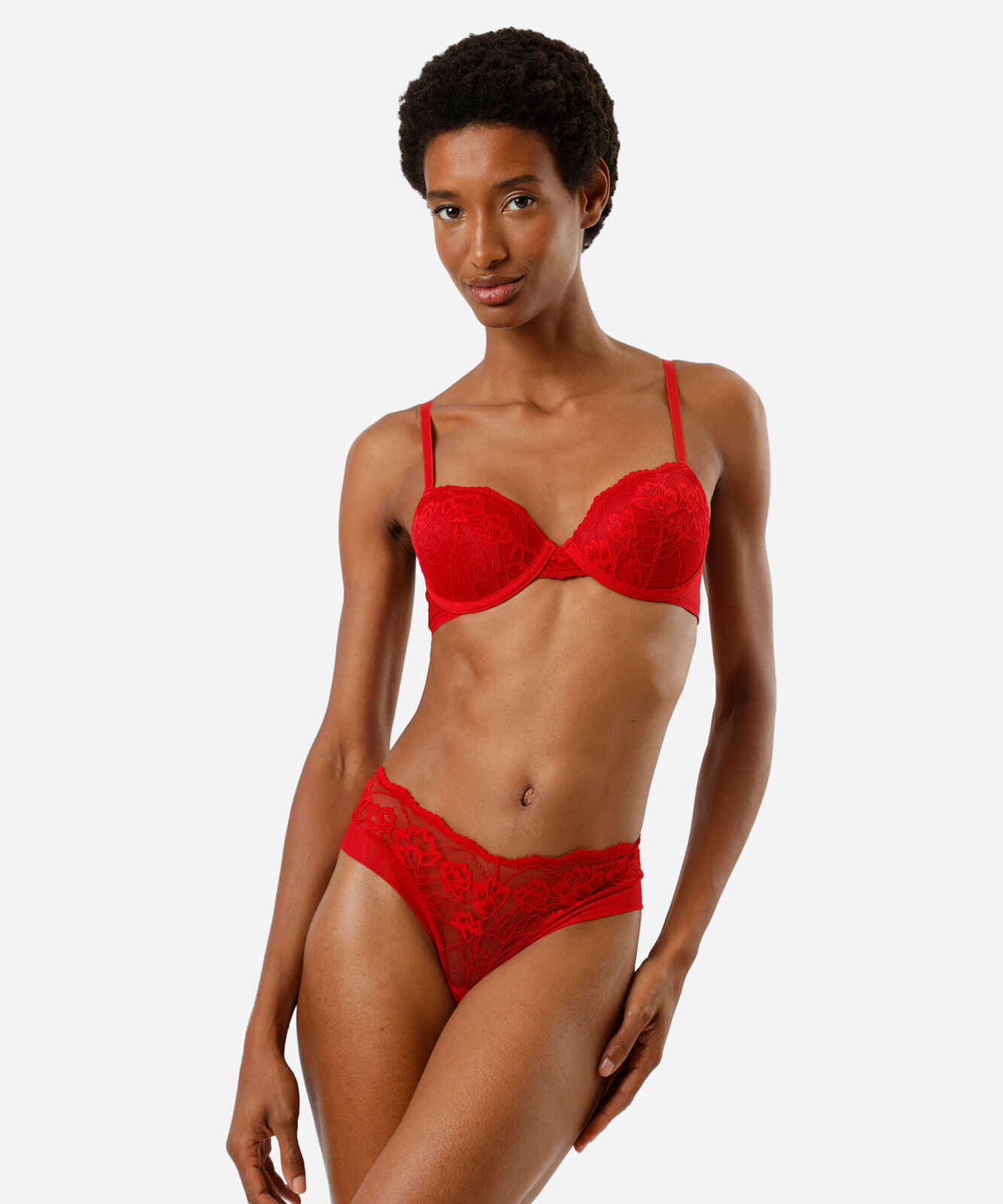 sutiã push up feminino de renda floral vermelho