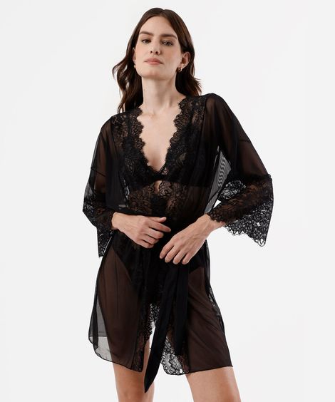 robe curto feminino de tule com renda floral preto