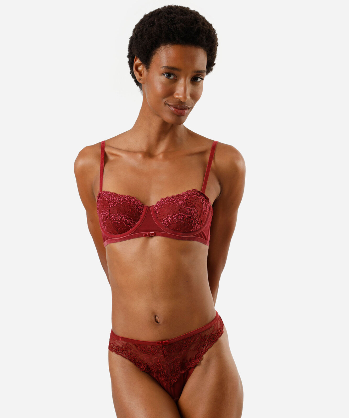 sutiã balconet feminino de renda floral vinho