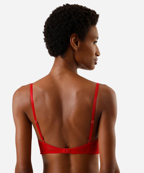 sutiã triângulo alongado feminino de renda floral vermelho