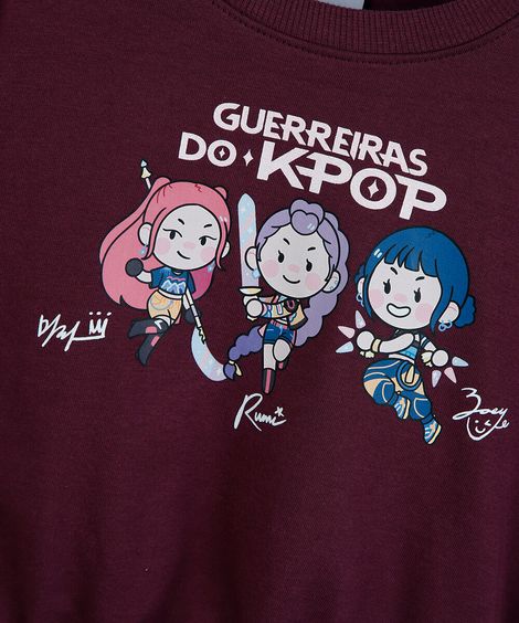 blusa balonê infantil guerreiras do kpop vinho