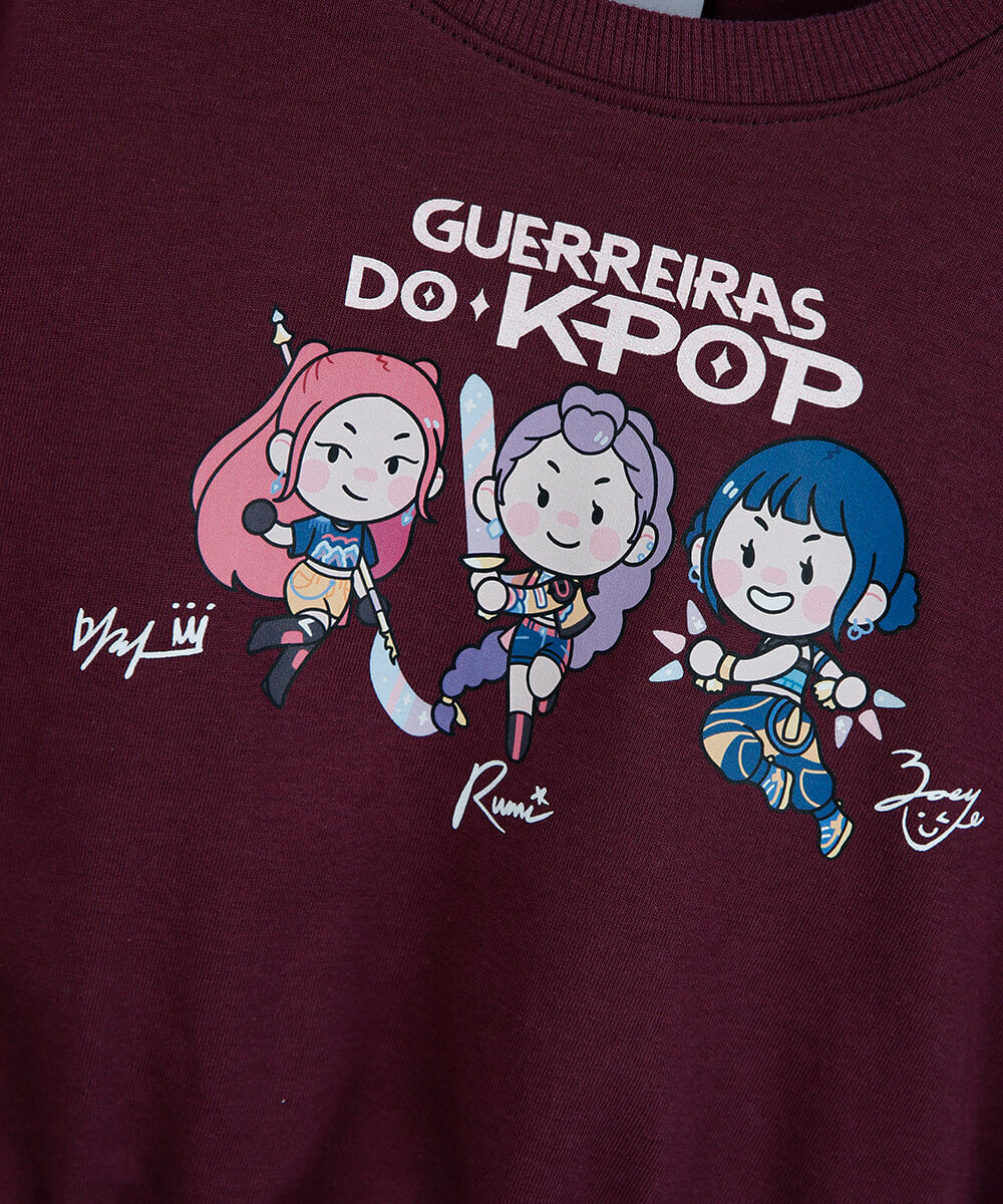 blusa balonê infantil guerreiras do kpop vinho