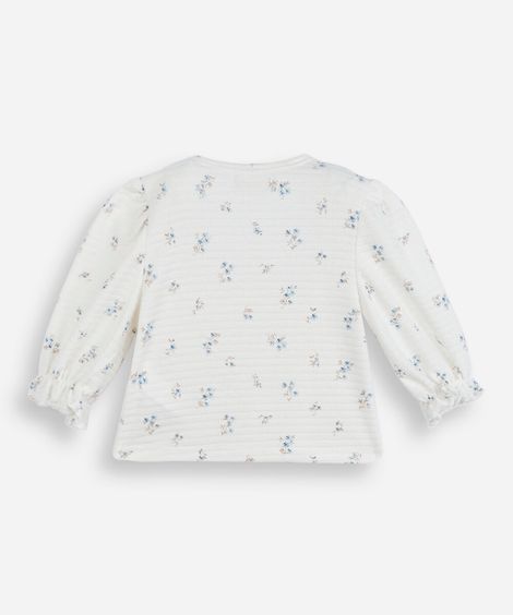 blusa infantil manga longa floral off white