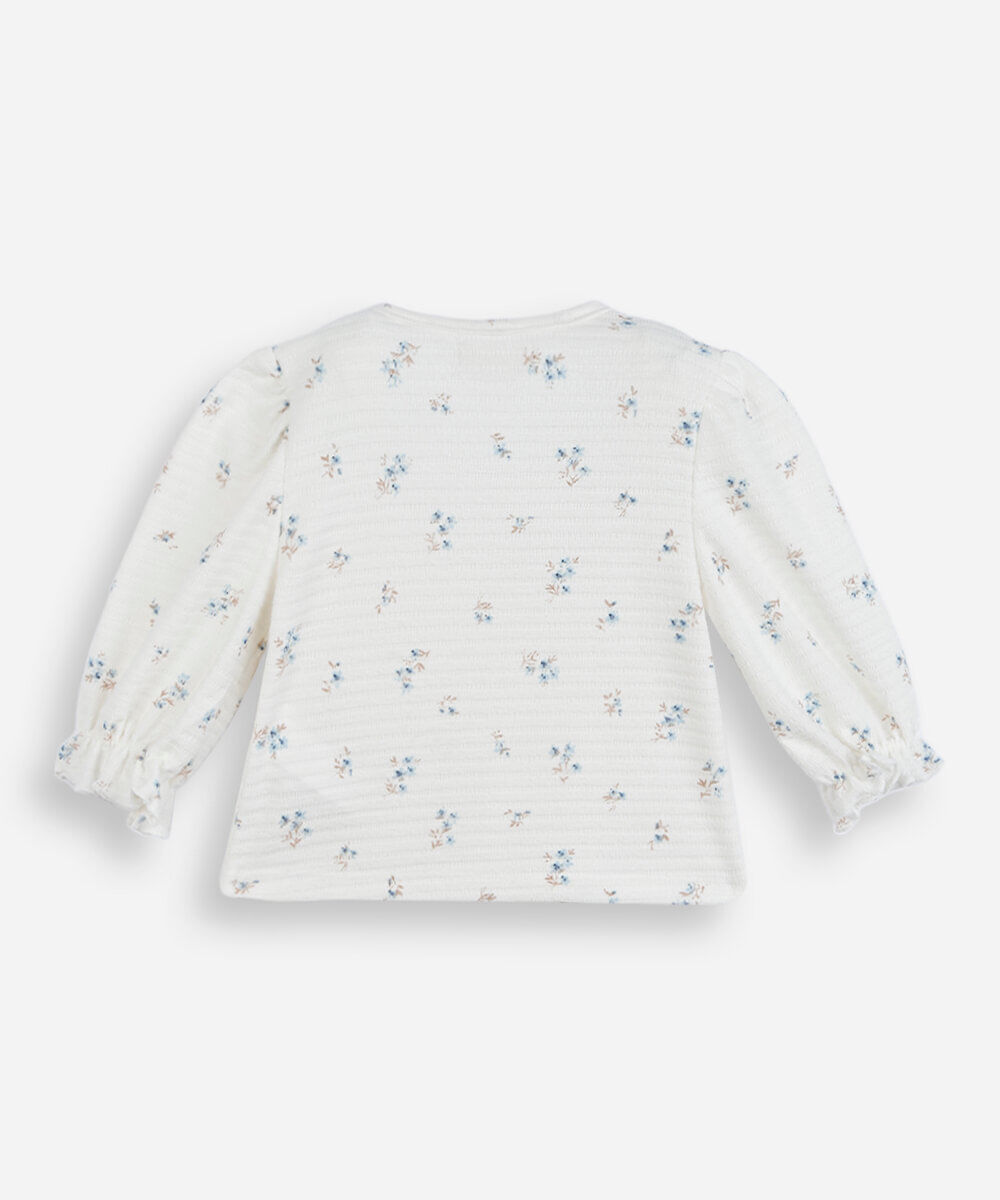 blusa infantil manga longa floral off white