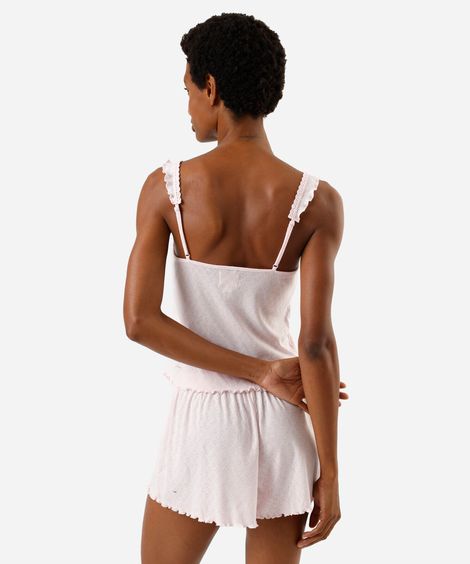 pijama short doll feminino texturizado rosa