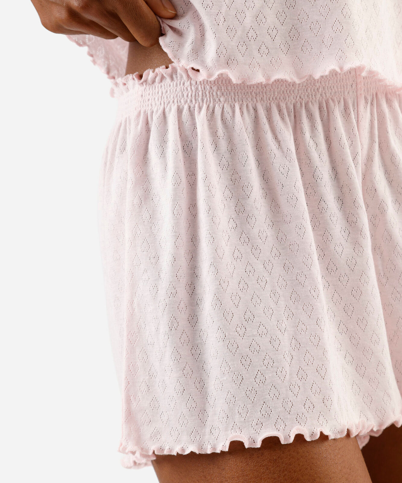 pijama short doll feminino texturizado rosa