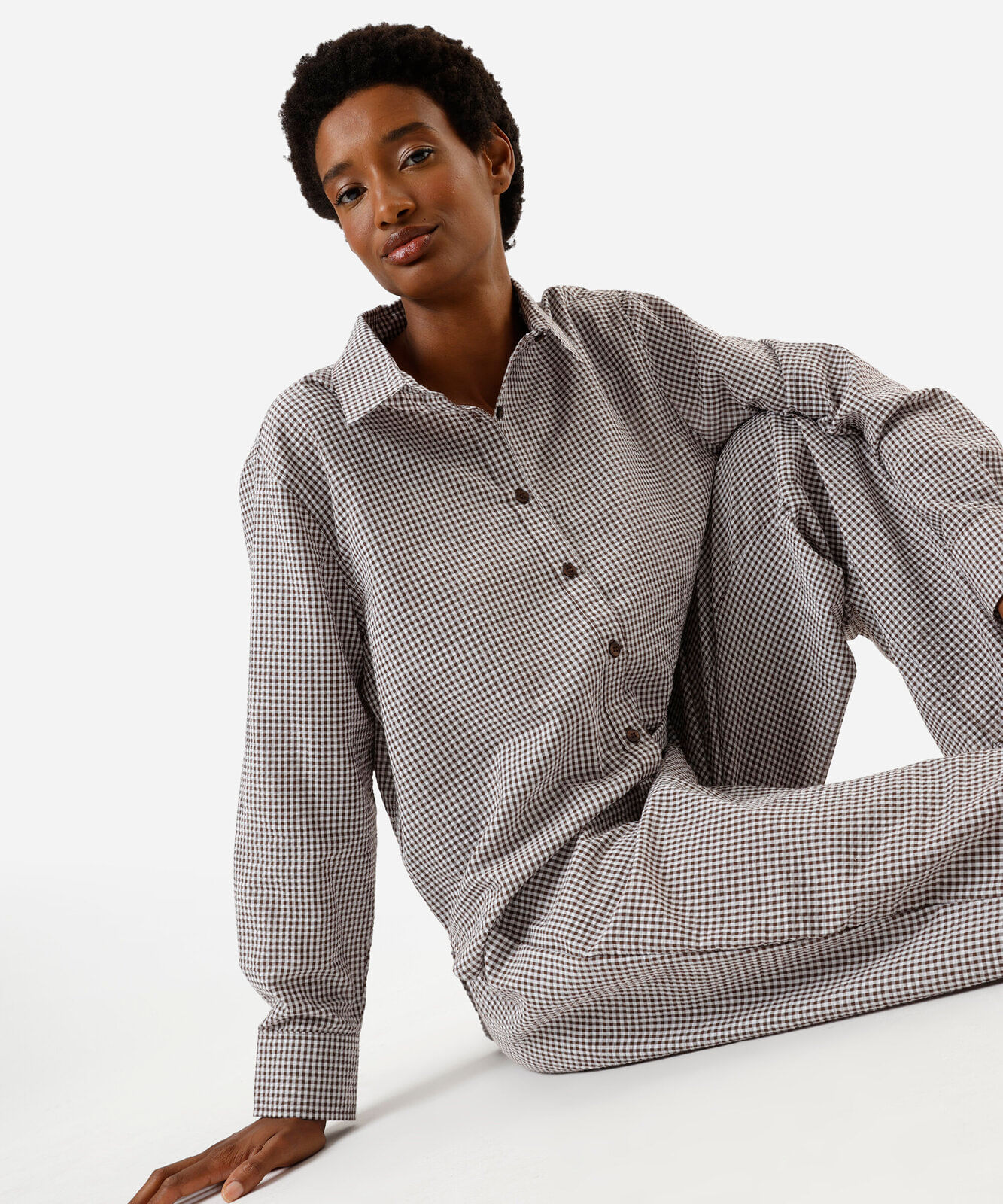 pijama longo americano feminino xadrez marrom