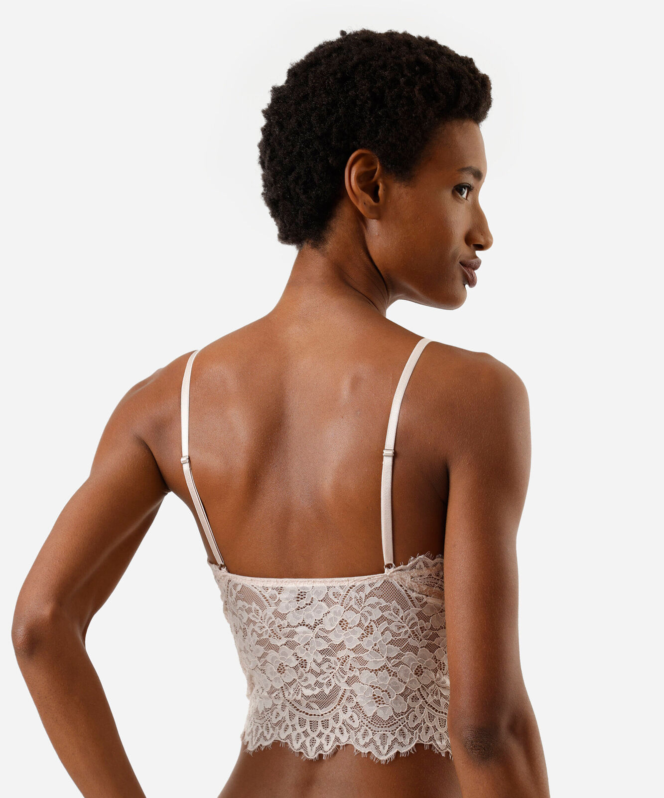 sutiã cropped triângulo feminino de renda floral bege