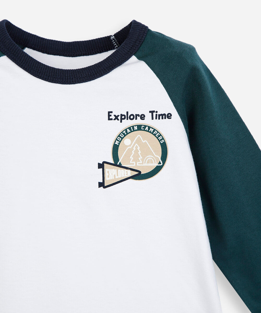 camiseta raglan infantil de algodão manga longa off white