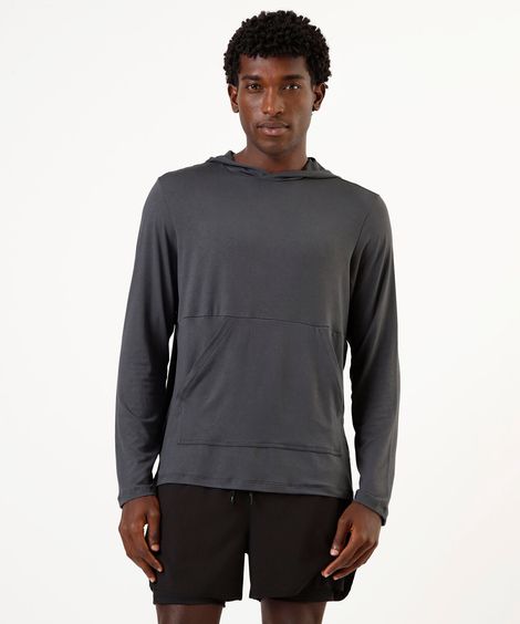 camiseta masculina manga longa com capuz cea sports cinza