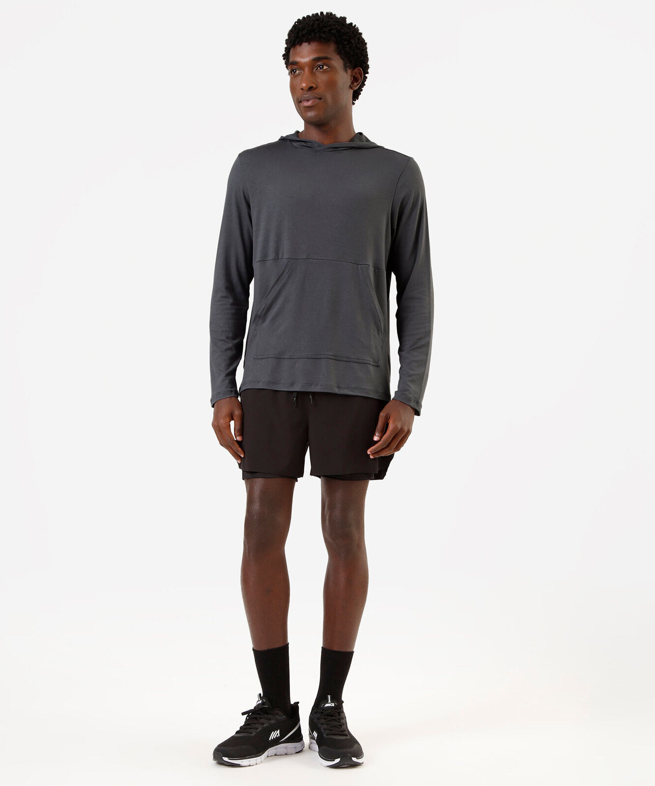 camiseta masculina manga longa com capuz cea sports cinza