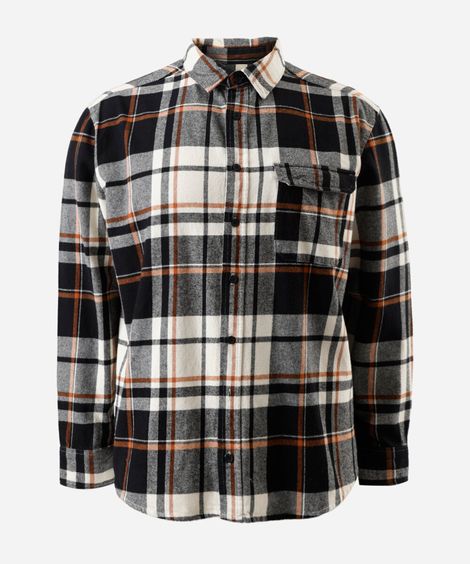 camisa masculina de algodão manga longa xadrez plus size preta