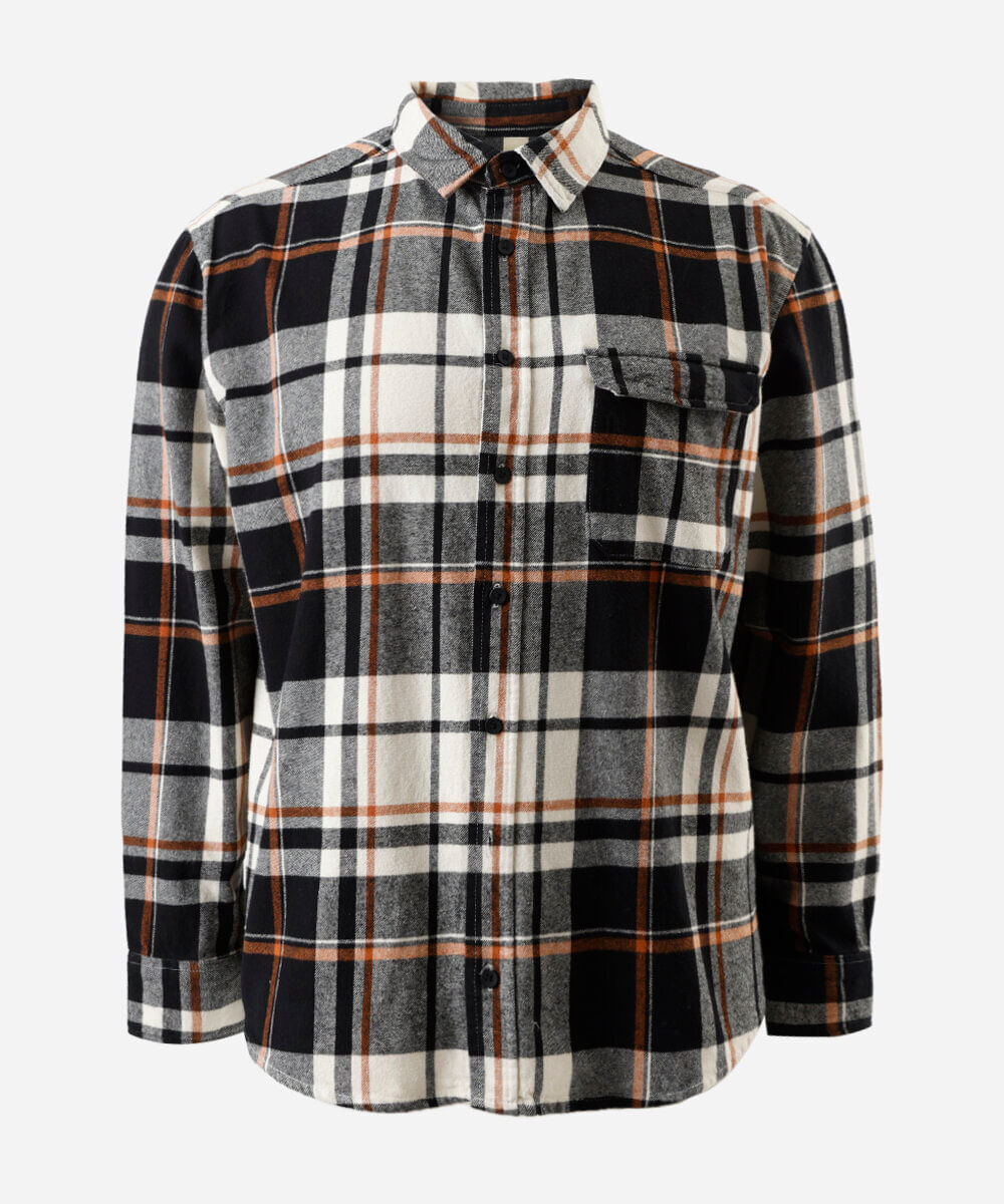 camisa masculina de algodão manga longa xadrez plus size preta