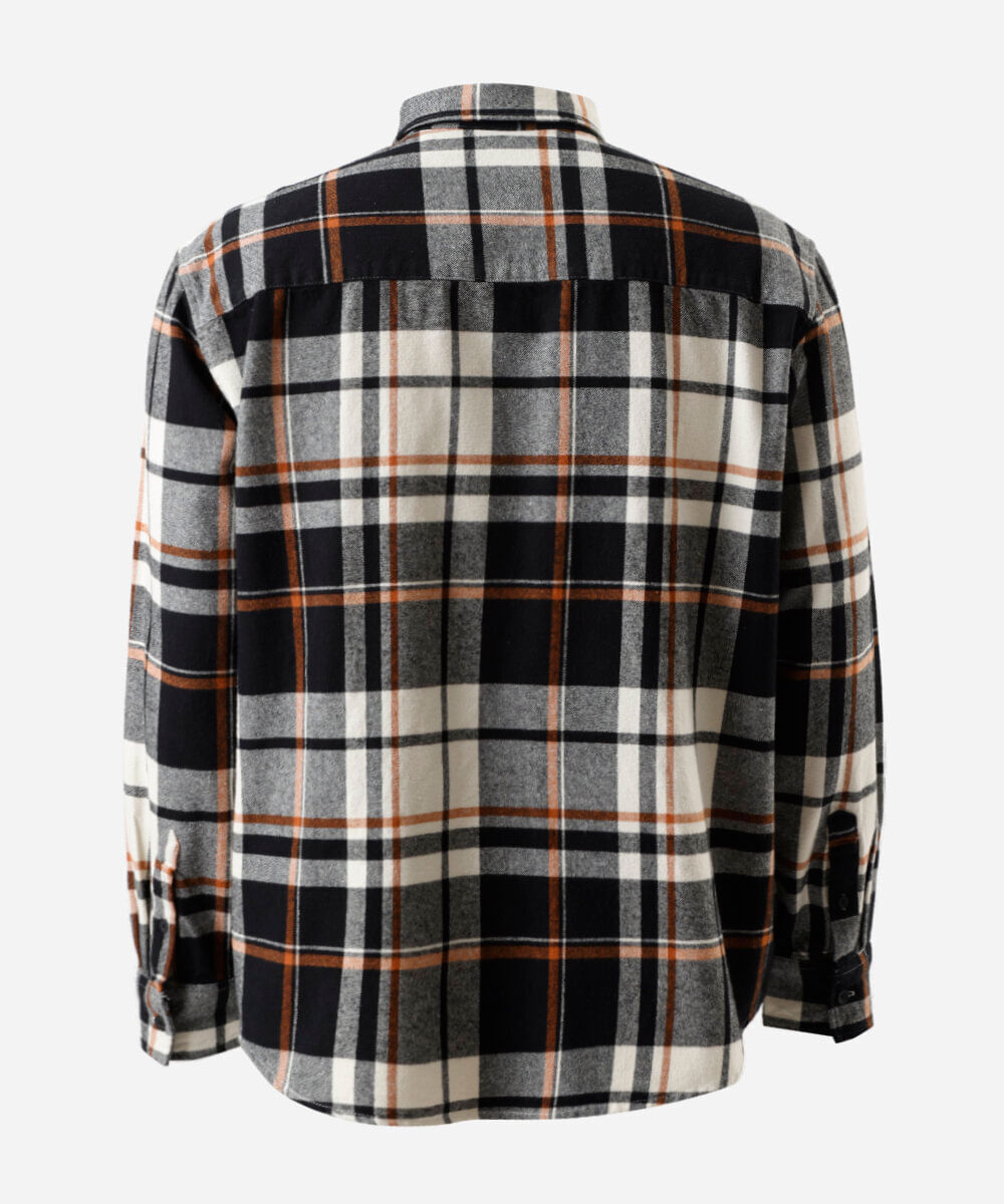 camisa masculina de algodão manga longa xadrez plus size preta