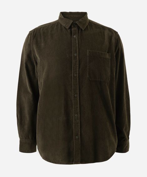 camisa overshirt masculina de veludo cotelê manga longa plus size verde