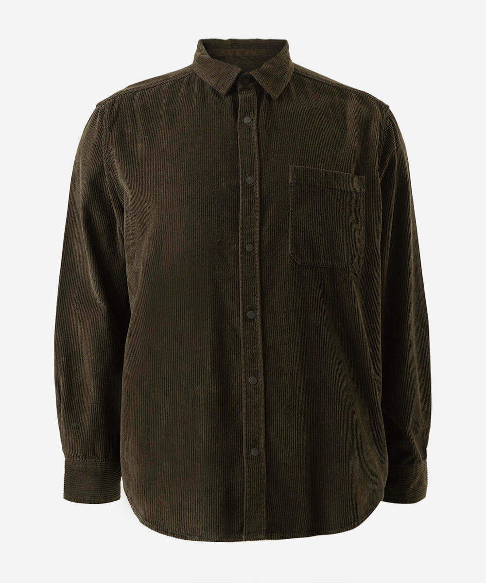 camisa overshirt masculina de veludo cotelê manga longa plus size verde