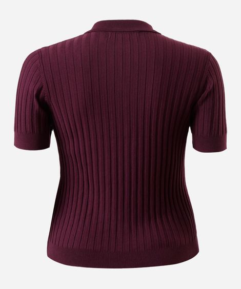 polo feminina de tricot manga curta canelada plus size vinho