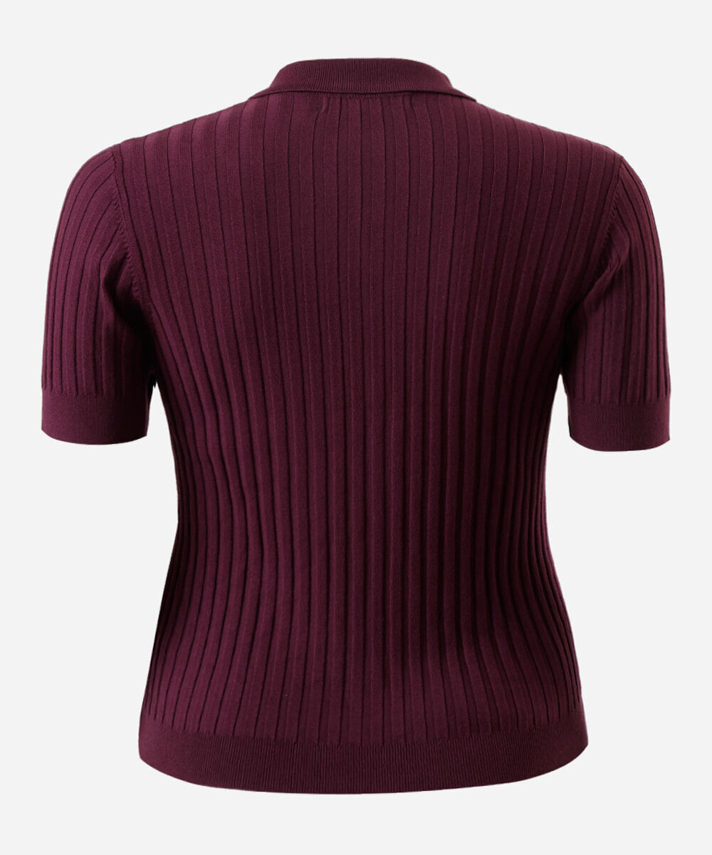 polo feminina de tricot manga curta canelada plus size vinho