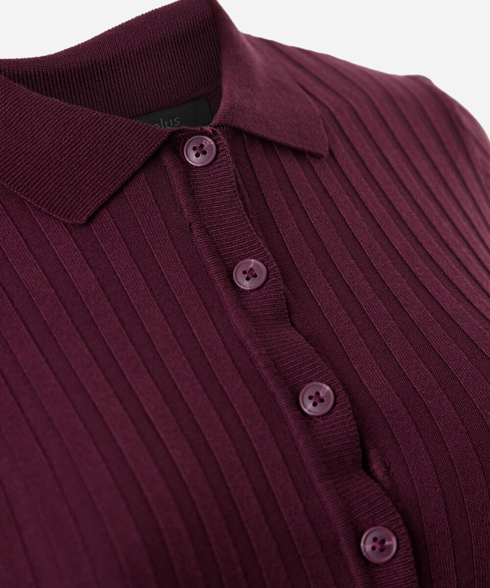 polo feminina de tricot manga curta canelada plus size vinho