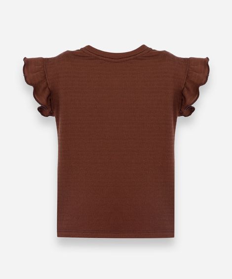 blusa infantil com bordado de flor marrom