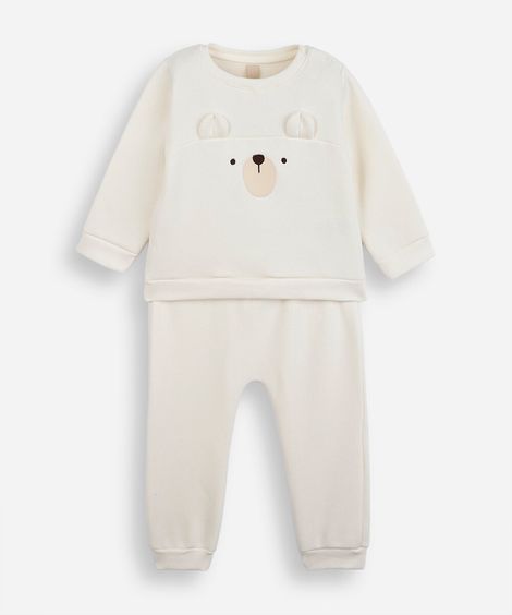 conjunto infantil de moletom bordado off white