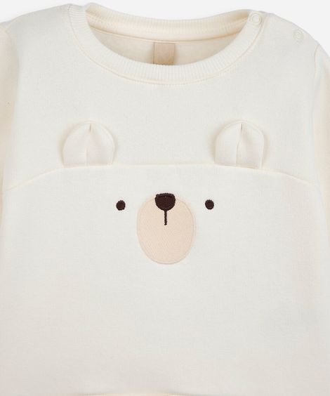 conjunto infantil de moletom bordado off white