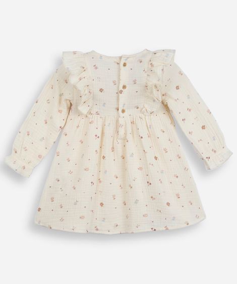 vestido infantil de algodão manga longa com babado floral colorido