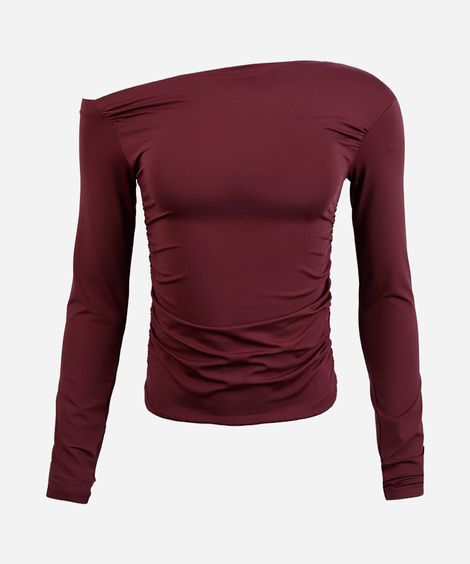 blusa juvenil assimétrica de poliamida manga longa roxa