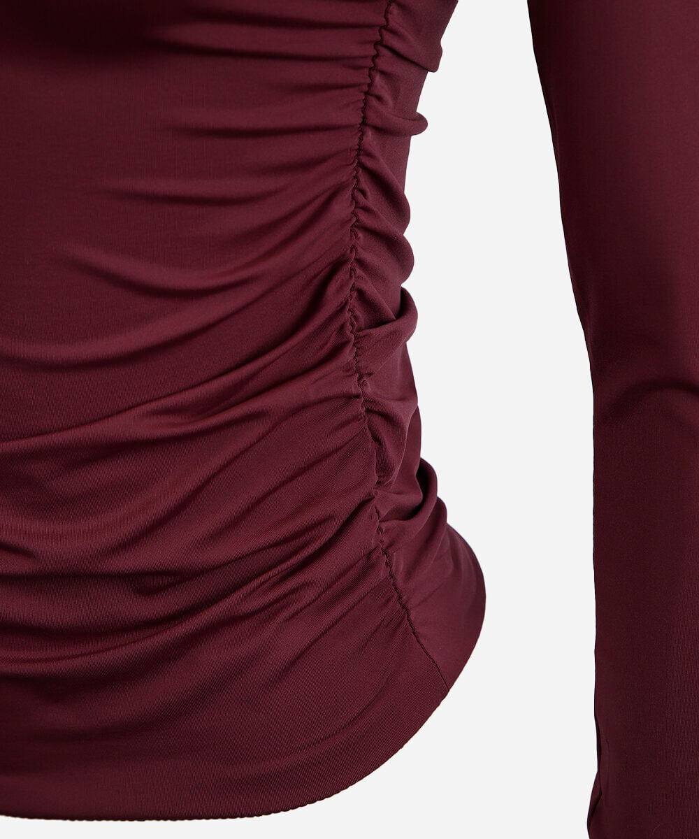 blusa juvenil assimétrica de poliamida manga longa roxa