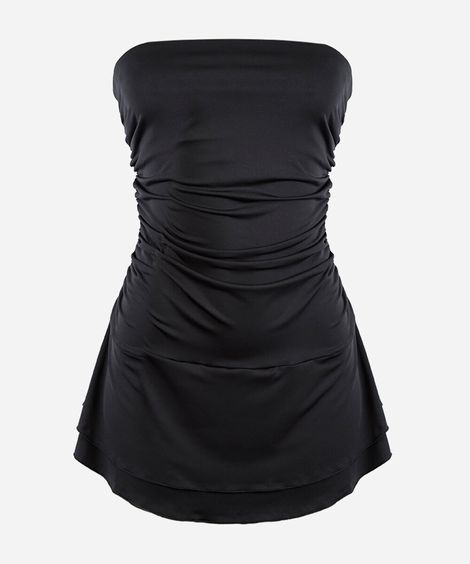 vestido sem alça juvenil de poliamida franzido preto