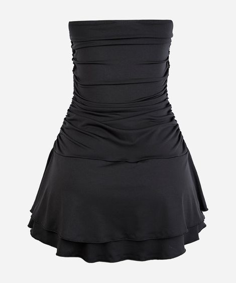 vestido sem alça juvenil de poliamida franzido preto