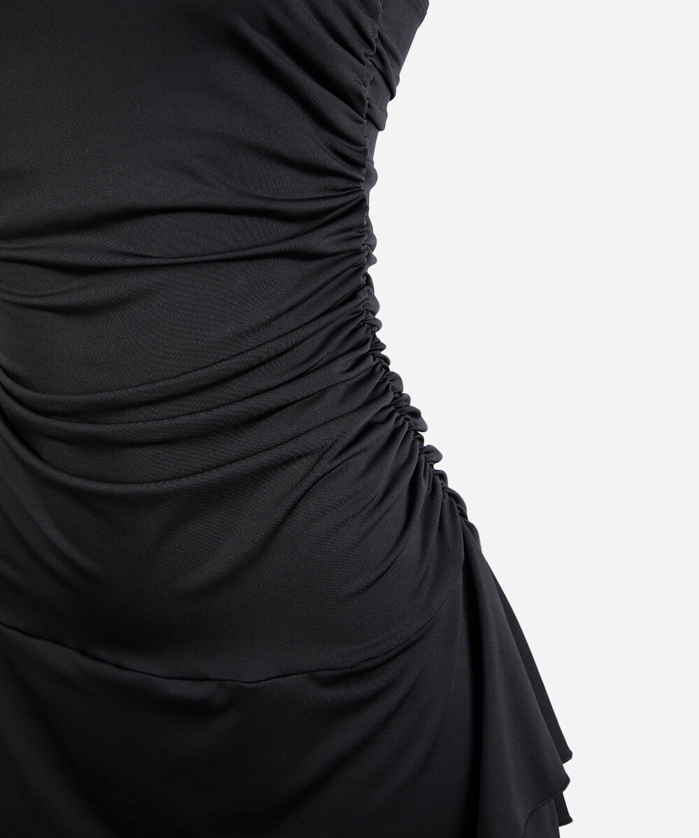 vestido sem alça juvenil de poliamida franzido preto