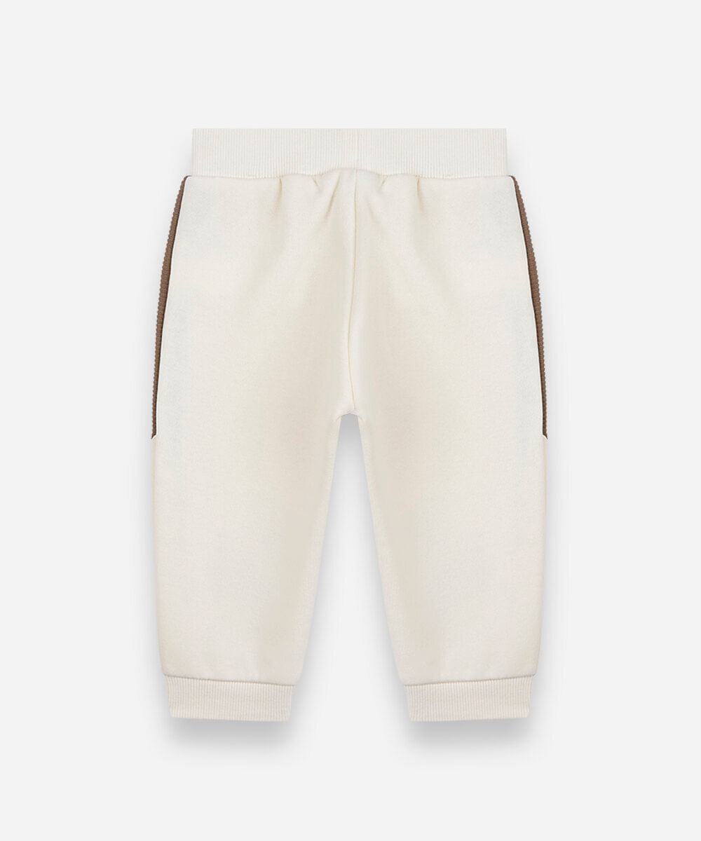 calça jogger infantil de moletom com recorte patrulha canina bege